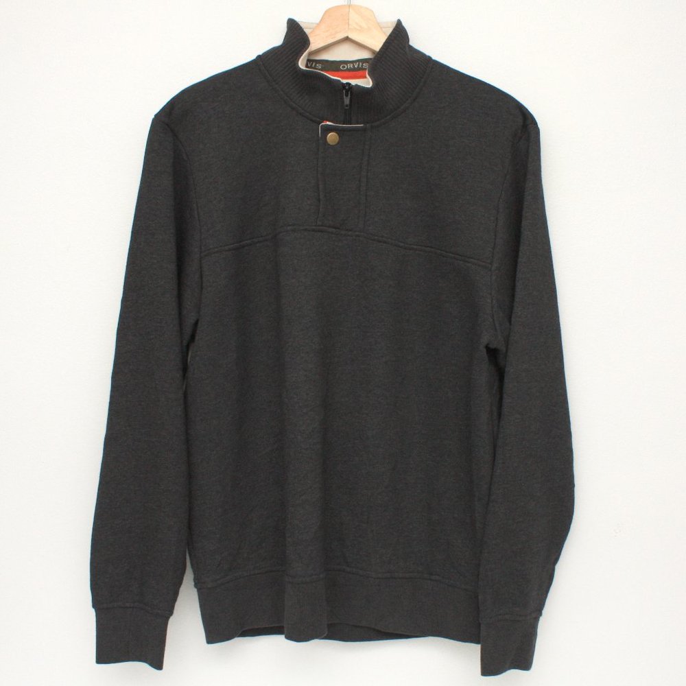 Orvis Men's Quarterzip Sweater Medium Dark Gray Cotton Polyblend